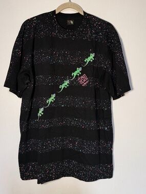 Vintage 90s Gecko Hawaii RARE Neon Paint Splatter Striped Single Stitch T-Shirt